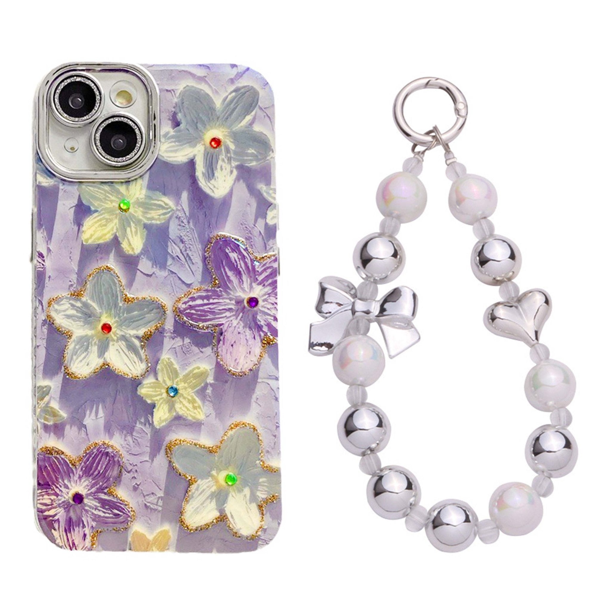 Fialové květiny květinový obal na iPhone s ochranným krytem čočky ze šneku