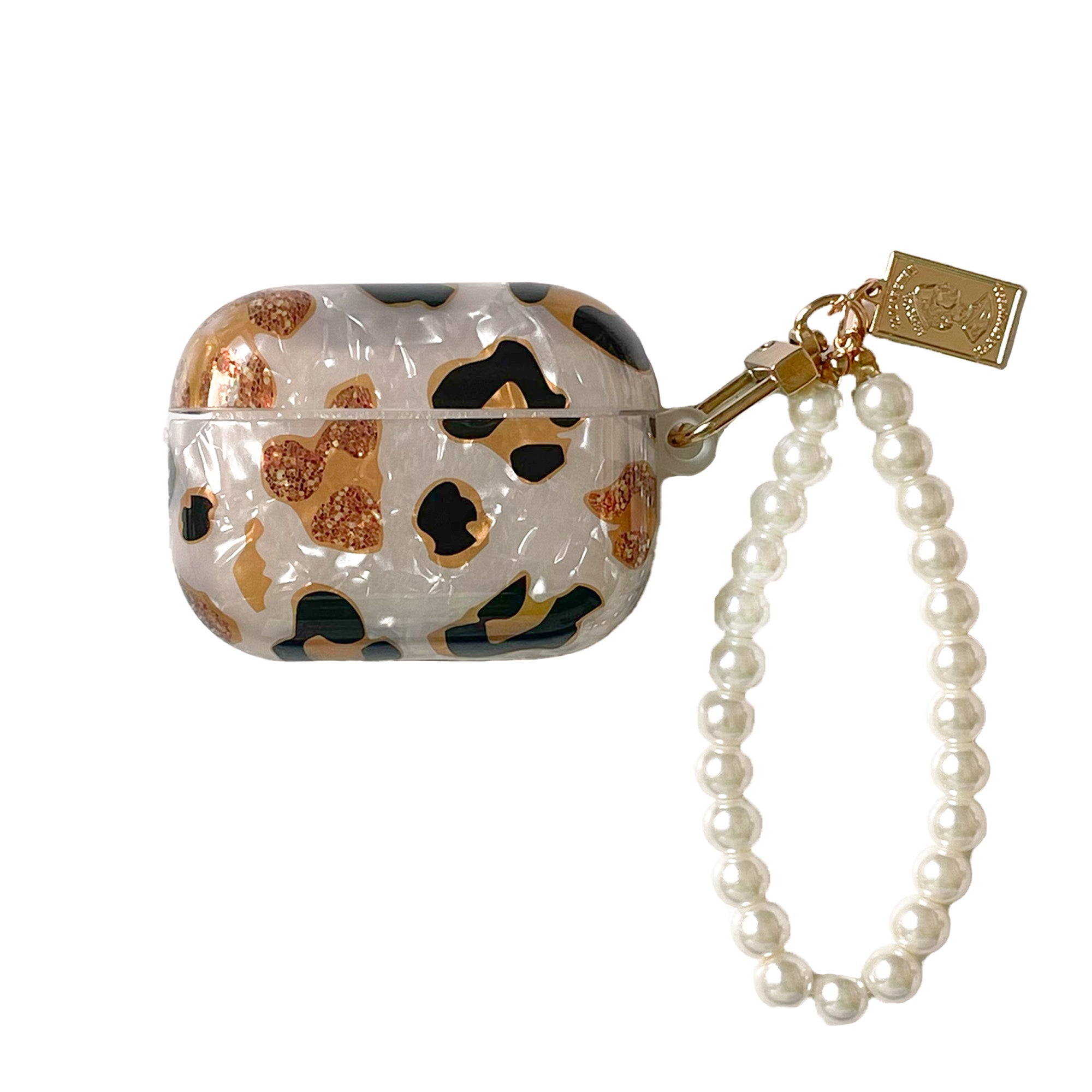 Luxusní pouzdro na AirPods s leopardím vzorem a perlovým řetízkem
