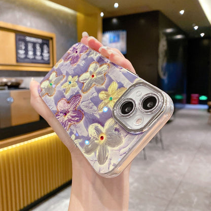 Fialové květiny květinový obal na iPhone s ochranným krytem čočky ze šneku