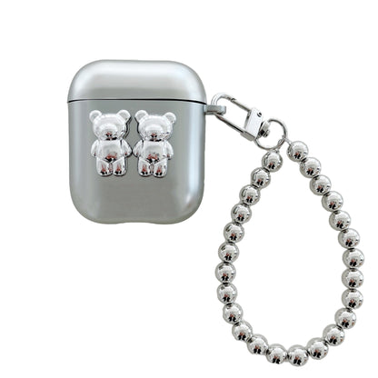 Stříbrný tarpík na AirPods ve tvaru medvídka s klíčenkou