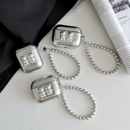 Stříbrný tarpík na AirPods ve tvaru medvídka s klíčenkou