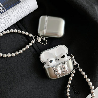 Stříbrný tarpík na AirPods ve tvaru medvídka s klíčenkou