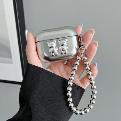 Stříbrný tarpík na AirPods ve tvaru medvídka s klíčenkou